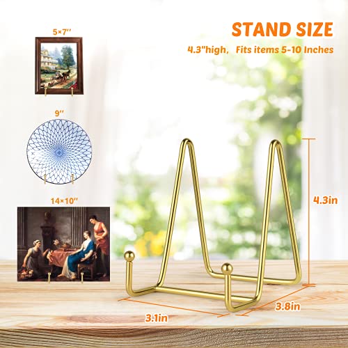 Mocoosy 2 Pack 4 Inch Gold Plate Stands for Display, Metal Square Wire Easel Stand, Plate Holder Display Stands, Picture Frame Stands for Display Photos, Decorative Platter, Book and Table Top Arts - color: Gold, size: 4 Inch