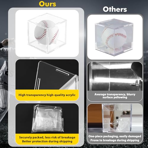 2 Pack Assembled Baseball Display Case, UV-Blocking Acrylic Baseball Holder Display Case, 3.2 Inch Cube Clear Softball Holder Box, Signed Baseballs Protector for Collectibles, Memorabilia, Tennis Ball - size: Case B: 3.35 in-2 pcs