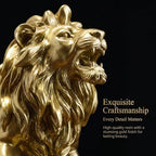 Gold Lion Statue for Home Decor - 8.7" Modern Resin Climbing Lion Sculpture - Luxury Office Desk Accessories & Motivational Gifts for Men (Polished Gold Finish)