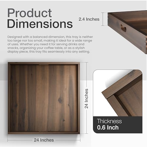 TIDITA 24 x 24 inch Acacia Wood Square Ottoman Tray – Large Wooden Tray for Ottoman, Extra Large Ottoman Tray for Living Room, Coffee Table & Decorative Use (Walnut Color) - color: Walnut, size: 24" x 24" x 2.4"