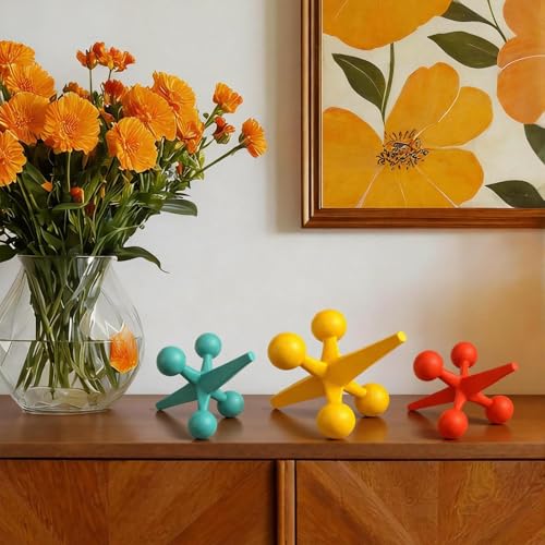 AceOrbit 3 Pcs Mid Century Modern Decor Cast Iron Jack Figurine Set Medieval Table Decor Orange Blue Yellow Cast Iron Jack Ornaments for Home Office Living Room Cabinets Bookshelves Desktop Decoration - style: Cast Iron Jack