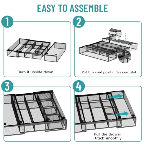 Expandable Desk Drawer Organizer Tray with 10 Adjustable Compartments, Metal Mesh Office Drawer Organizer, Versatile Desk Organizer for Home, School Supplies, Makeup Vanity & Jewelry (Black) - color: black