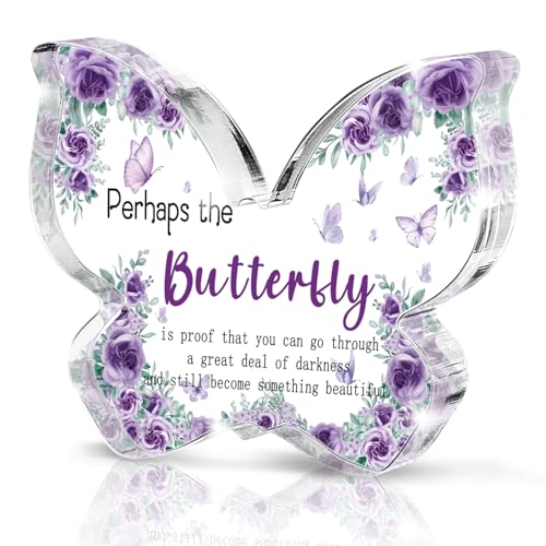 Butterfly Proof Acrylic Sign - Purple Butterfly Acrylic Decor, Mental Health Affirmation for Office/Desk, Darkness to Beauty Inspiration Gift for Women 4.7x3.2 Inch - color: Purple 44