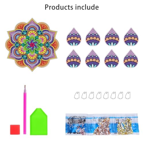 DIY Diamond Art Painting Candlestick Holders 5.71in Mandala Flower Shape Desk Candle Tray Tabletop Ornaments for Wedding Ramadan Party Home Table Centerpiece-Mandala04 - color: Mandala04