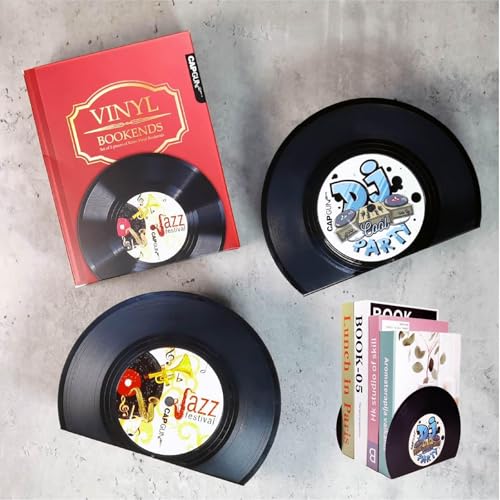 Modern Bookends for Shelves,Retro Vinyl Record Bookends - Vintage Music Decor Bookend Set, Unique Decorative Book Stopper for Home Office & Gifts for Music Lovers(Jazz) - color: Jazz
