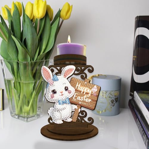 BAYUNOE 2Pcs DIY Candlestick Holders Wooden Desktop Diamond Art Painting Candle Holder Double-Sided Diamond Vintage Modern Decorative for Table Mantel Wedding Dinning Party-06 - color: 2pcs-06