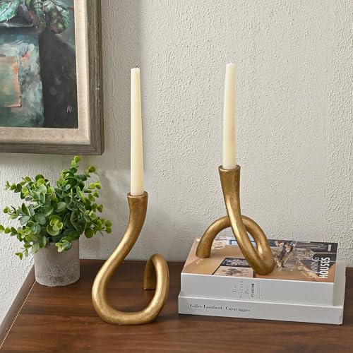 Gold Cast Iron Taper Candle Holder, Candlestick Holder Decorative, Gift Tapered Candle Holders for Home Decoration, Bedroom, Dinning, Mantel, Kitchen, Party, Set of 2 - color: Gold