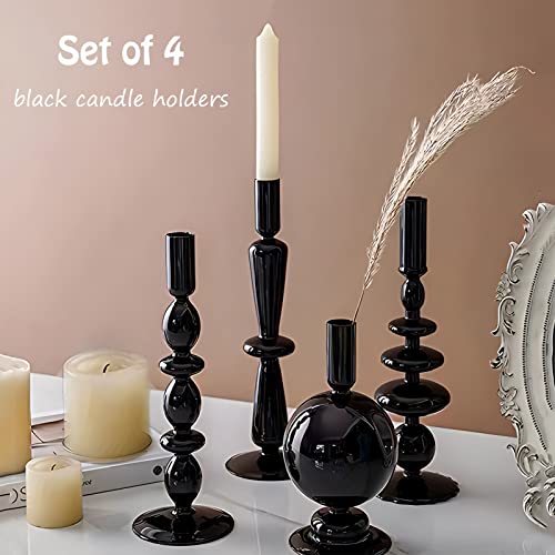 Candle Stick Candle Holder, Glass Candle Holders for Table Centerpiece, Modern Style Black Candle Holder Mixed 4pcs - color: Black