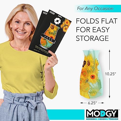 MODGY Expandable Flower Vase, Plastic Decorative Modern Foldable Printed Vases for Centerpieces for Wedding, Dining Table, Home Decor, Living Room, Bathroom, Sunflowers, Vincent Van Gogh, 2 Pack - style: 2 Pack
