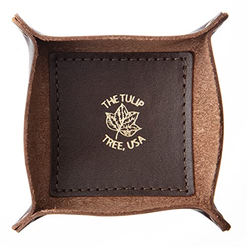 USA Handmade Premium Leather Valet Tray, Jewelry Organizer With Brass Rivets (Dark Walnut Brown, Mini) - color: Dark Walnut Brown, size: 2.5" x 2.5" x 1"