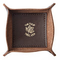 USA Handmade Premium Leather Valet Tray, Jewelry Organizer With Brass Rivets (Dark Walnut Brown, Mini) - color: Dark Walnut Brown, size: 2.5" x 2.5" x 1"