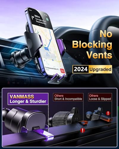 VANMASS [True Military-Grade] Car Phone Holder [Upgraded Suction & Clip] Cell Phone Mount for Dashboard Windshield Vent Truck Cradle Dash Stand for iPhone 16 Pro Max 15 14 13 12 Android, Purple - color: Purple