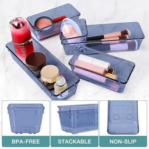 StorMiracle 23 PCS Drawer Organizer Set, 5 Varied Size Bathroom and kitchen Drawer cabinet organizer Trays, Clear Storage Bins for Makeup, Jewelry, Utensils and Gadgets, Dark Blue - color: Dark Blue, size: 23 PCS