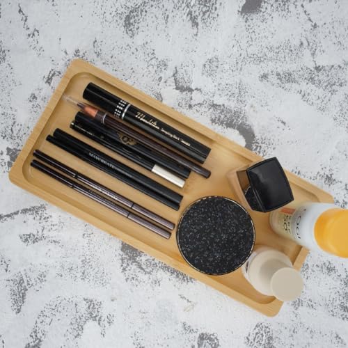 Bamboo Vanity Tray, Bathroom Sink Vanity Trays Bathroom Counter Tray for Organizing and Decor Display Toilet Tank Top Tray Bamboo Tray Table Tray Rack 11.8 x 6 x 0.7 inch - color: Light Wood