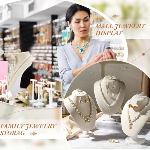 Youyole 3 Pcs Beige Velvet Necklace Display Stand Necklace Jewelry Bust Jewelry Mannequin for Necklace Earrings Ring Show - color: Beige, size: Velvet