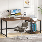 FOLUBAN Large Computer Desk, 63 Inch Home Office Desk with PC Tower Stand & Printer Space, Study Writing Gaming Table Workstation for Bedroom Living Room, Walnut - color: Walnut
