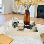 HofferRuffer Rectangle Serving Tray with Hole Handles for Coffee Table, Breakfast, Tea, Food, Butler - Countertop, Kitchen, Vanity Serve Tray, 16.2 x 12.2 x 2 inches, Faux Leather (Dark CreamWhite) - color: Dark Creamwhite, size: 16.2" x 12.2" x 2"