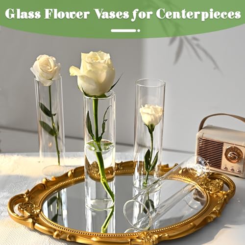 20 Pcs Glass Cylinder Bud Vases for Centerpieces, H: 7.15" x D: 1.85", Birthday Party Wedding Centerpiece Table Decorations, Home Decor, Small Cylinder Living Bud Vases in Bulk for Flowers - size: 7.1*1.8*1.8inch