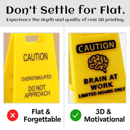 CAUTION Brain at Work Sign, 3D Printed Office Desk Decor, Funny Limited Hours Only Sign for Home Office, Coworker Gift, Birthday Gift for Colleagues, Yellow Desk Accessory - color: Brain at work