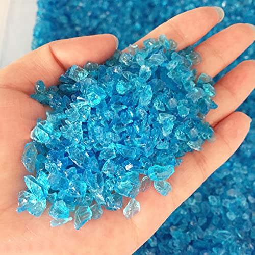 2lb Crushed Blue Glass Chips, Resin Art Decorative DIY Blue Broken Glass 3-6mm - color: Blue