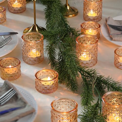 NITIME 24pcs Assorted Gold Votive Candle Holders, Tealight Candle Holders for Table Centerpiece, Green Glass Candle Holder Decor for Wedding, Party & Home Decor - color: Gold