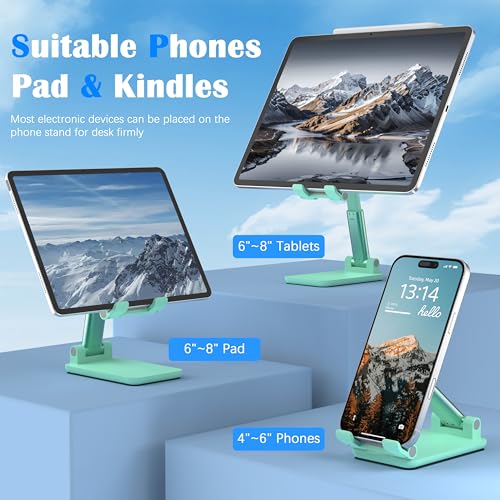 Cell Phone Stand, Adjustable Angle and Height Cell Phone Holder for Desk, Foldable and Portable, Anti-Slip Silicone Pad, Compatible with All Mobile Phones and 4-8 Inch Devices, Green - color: Green