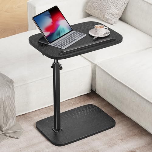 HUANUO Adjustable TV Tray, Height Adjustment TV Trays with 360° Swivel and 90° Tilt, Sturdy & Multi-Functional Sofa Table with Anti-Slip Bar, Space-Saving Side Table for Couch, Bedside, and Dining Use - color: Black