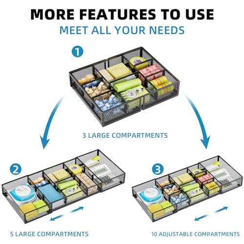 Marbrasse Expandable Desk Drawer Organizer, Mesh Drawer Organizer Tray with 10 Adjustable Compartments, Desk Organizers and Accessories for Office Supplies (Longer Expandable Drawer Organizer-B) - color: Longer Expandable Drawer Organizer-B
