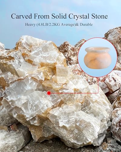 Natural Calcite Tealight Candle Holder, Crystal Bowl, Hand Carved Solid Stone Bowl, Unique Crystal Pattern, Decorative Candle Holder for Home Decor, Bathroom, Meditation, Gift