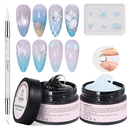 Beetles 3D Gel Nail Art with 3D Mold-2 Pcs Sandy Glow Clear and White Solid Builder Gels for Nails Non-Sticky Sculpting with Dual-Ended Sculpture Pen, Beginner Friendly DIY at Home,UV LED Lamp Needed - color: B4-Clear & White Solid Builder Gel