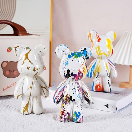 Bear Statue Resin Graffiti Animal Sculpture for Home, Office Decor, Abstract Design for Birthday, Anniversary and Gift Present (Abstract) - color: Abstract