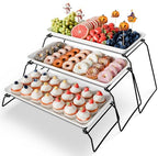 Extra Large 3-Tier Melamine Serving Tray Set and Cupcake Stand for Party Events, 17" Platters with Tiered Stand, Holds 63 Cupcakes, Food, Dessert, and Fruit – Black - color: Black, size: 17" x 8.7"