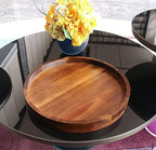 Acacia Wood Round Serving Tray, 13.8" Charcuterie Board with Rim, Decorative Centerpiece for Ottoman, Coffee Table, Couch, Kitchen Island, Round Serving Platter, 1 Pack