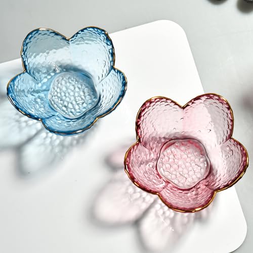 Blue Flower Jewelry Trinket Dish, Glass Ring Holder Tray, Small Trinket Bowl Gifts for Women - color: golden-edged blue