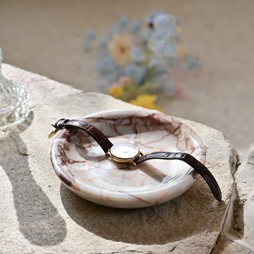 ZSHAWN Natural Calacatta Viola Ring Dish Jewelry Tray – 5.5" Trinket Dish for Rings Earrings Necklace, Scratch-Resistant Vanity Organizer, Elegant Gift for Women (Pink & Red) - color: Pink & Red Calacatta Viola Marble