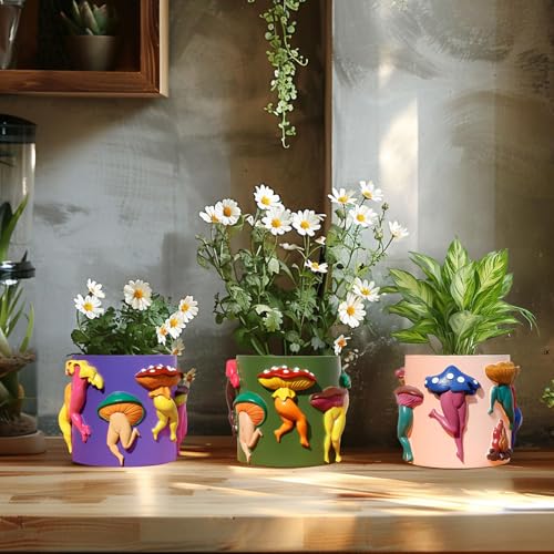 GUGUGO Unique Mushroom Lady Body Plant Pots, Cute Quirky Garden Planters, Boho Funky Eclectic Home Decor, Mushroom Lady Butt Flower Pots, Succulent Planter, Modern Aesthetic for Decorating, Pale Pink - color: Pale Pink, size: 5Inch
