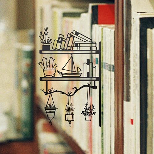 Plants on The Bookshelf Patterns Metal Decorative Splint 7.68 x 7.09 inches, Bookshelf Decor Aesthetic, Home Library Decor, Book Shelf Decorations