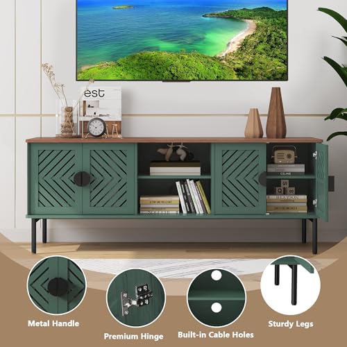 ARTPOWER 63" Modern TV Stands for Living Room, Long Entertainment Center with Storage, TV Console for 55 60 65 70 Inch TV, Bedroom TV Cabinet with Doors, Wood Media Console, Television Stand, Green - color: Green