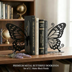 Metal Butterfly Bookends Cute Book Ends for Home Office Decor Bookshelf Decor Accessories Ideal Gift for Book Lovers(Black)