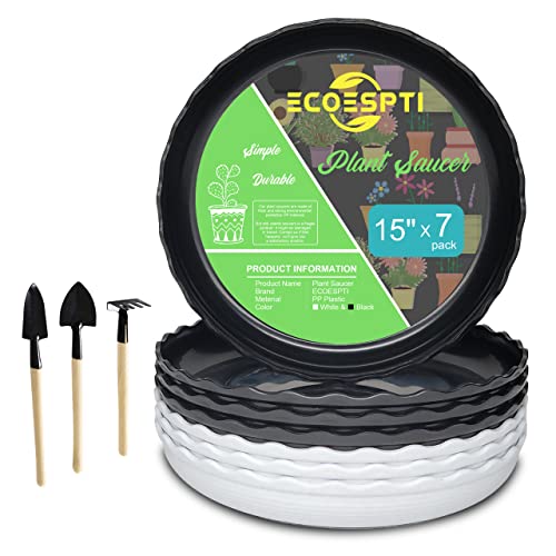 Plant Saucer, 7 Pack 8 10 12 14 15 Inch Durable Plastic Plant Trays for Pots, White & Black Round Plant Pot Saucers, Drip Tray for Indoor and Outdoor Garden (15", for 12 13 Inch Pot) - color: Black & White (15" x 7)