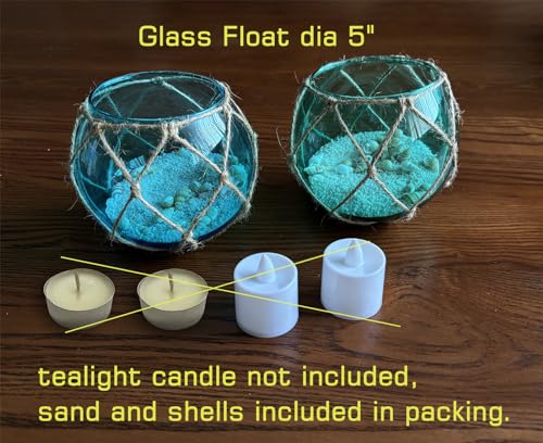 SAILINGSTORY Glass Fishing Float Tealight Candle Holder Nautical Coastal Beach Decor Teal and Blue Set of 2 Pack - color: Teal and Blue
