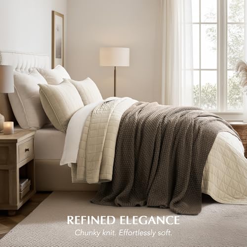 EVERGRACEHOME Chunky Chenille Knit Throw Blanket for Couch, Soft Luxurious Oversized King Moss Stitch Blanket for Bed, Large Cozy Farmhouse Knitted Throw for Sofa, Mocha Brown, 92" x 108" - color: Mocha Brown, size: 108" x 92"