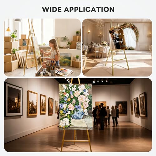 Gold Easel Stand for Sign, Adjustable Metal Display Easel 4-Tier Height Large Artist Display Easels for Painting Wedding, Baby Shower, Birthday Party and Commercial Display