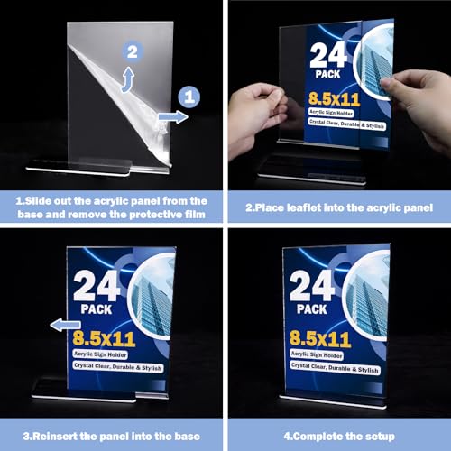 Acrylic Sign Holder 8.5 x 11, 24 Pack Clear Double-Sided Acrylic Display Stand for Vertical Tabletop Use, Perfect for Menus, Flyers, and Paper in Restaurants, Hotels, Office - size: 8.5 x 11