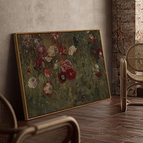 InSimSea Framed Canvas Wall Art Vintage Decor, Flowers Canvas Wall Art Modern Farmhouse Decor, Botanical Wall Art Painting for Office, Bedroom Bathroom Office home Decor, 24"x36" - color: A Bed of Poppies, size: 36"L x 24"W