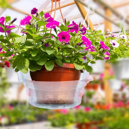 Miuwauer 15 Pack of 10-inch Hanging Basket Water Catcher Plastic Hanging Plant Drip Pan Tray Plastic Saucers Liners for Indoor Outdoor Hanging Plants Baskets Flower Pots - Clear, Round - size: 10 inch