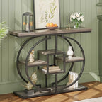 GiftGo Narrow Console Table for Entryway Industrial 4-Tier Sofa Table Behind Couch with Circle Base Rustic Wooden Accent Tables with Storage Shelves for Living Room, Hallway, Foyer (Grey) - color: Grey