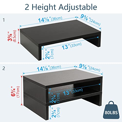 TEAMIX Wood Monitor Stand Riser-2 Pack, 2 Tier Adjustable Monitor Stand Dual Monitor Riser for 2 Monitors/Laptop/PC Black Computer Stand for Desk - color: Black