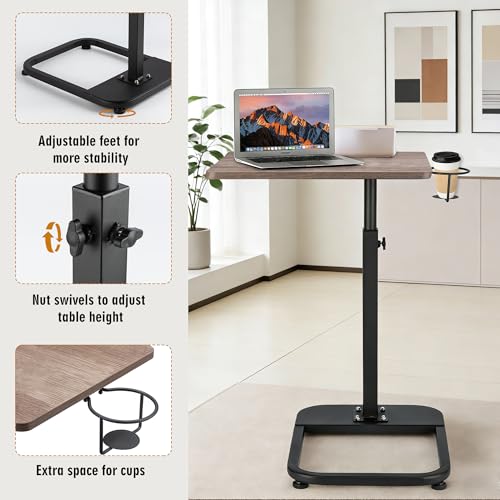 facka Adjustable Gray TV Tray Table with Rounded Metal Corners, C-Shaped Snack Table for Couch, Sofa, Bed or Chair, Small Space Side Table for Eating, Dinner, or Laptop Use - color: Grey