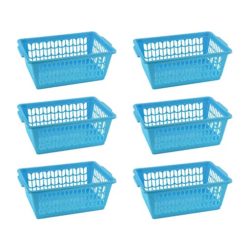 YBM HOME Plastic Perforated Storage Basket Bin Office Drawer, Shelf Desktop Countertop Tray Organizer 32-1188 (6, Blue) - color: Blue, size: Pack of 6